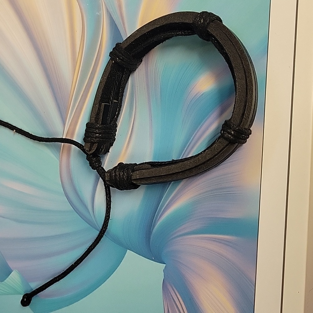 Black Leather 7" Bracelet Adjustable